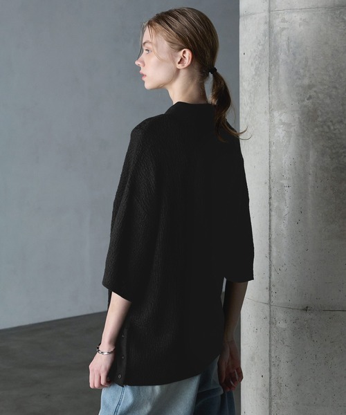 SERACE】Oversize jacquard short sleeve knit polo shirt