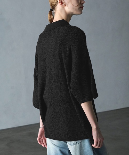SERACE（セラス）の「【SERACE】Oversize jacquard short sleeve knit polo shirt / オーバーサイズジャガード半袖ニットポロシャツ（ポロシャツ・メンズ・ライトグレー/ブラウン/ブラック・M/L）」の8枚目の写真