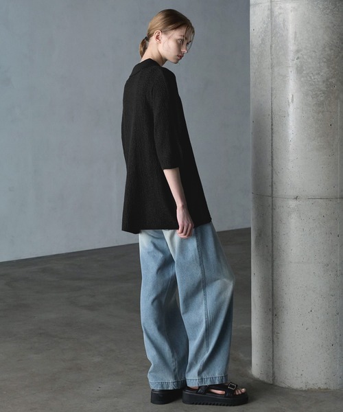 SERACE（セラス）の「【SERACE】Oversize jacquard short sleeve knit polo shirt / オーバーサイズジャガード半袖ニットポロシャツ（ポロシャツ・メンズ・ライトグレー/ブラウン/ブラック・M/L）」の20枚目の写真