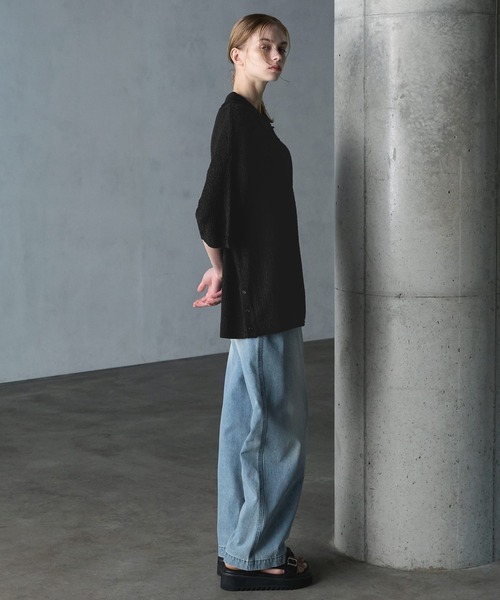 SERACE（セラス）の「【SERACE】Oversize jacquard short sleeve knit polo shirt / オーバーサイズジャガード半袖ニットポロシャツ（ポロシャツ・メンズ・ライトグレー/ブラウン/ブラック・M/L）」の21枚目の写真