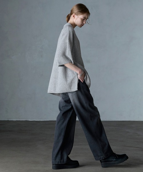 SERACE】Oversize jacquard short sleeve knit polo shirt / オーバー 