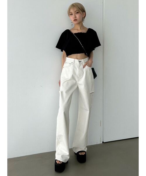 EMODA（エモダ）の「ペタルスリーブショートトップ（Tシャツ/カットソー・レディース・その他/ブラック/アイボリー・FREE）」の20枚目の写真