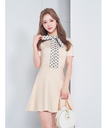 ドットボウタイフレアミニワンピース