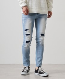 Repair 3D pique skinny pants Denim / リペア立体ピケスキニーパンツ