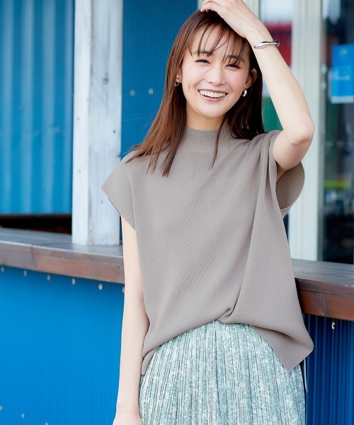 極美品 エブール 23SS メランジカラー コットン フレンチスリーブ ニット 極美品 エブール 23SS メランジカラー コットン フレンチ