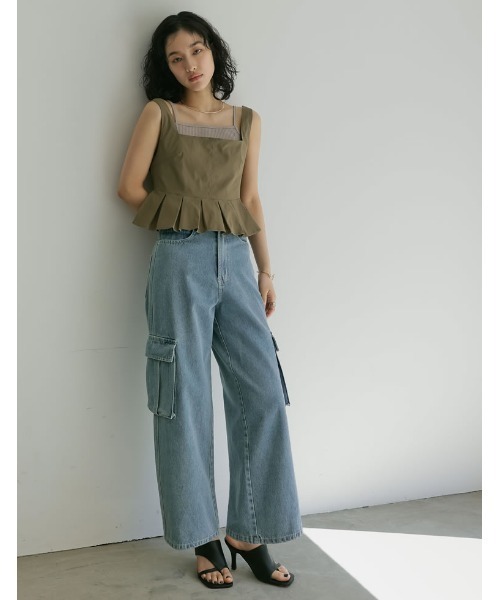 Re:EDIT（リエディ）の「[2024 SUMMER COLLECTION][低身長/高身長サイズ有]コットンデニムサイドポケットカーゴパンツ（デニムパンツ・レディース・ブラック/ブルー・SHORT/SMALL/MEDIUM/TALL/LARGE）」の15枚目の写真