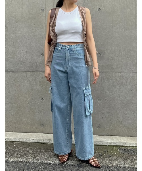 Re:EDIT（リエディ）の「[2024 SUMMER COLLECTION][低身長/高身長サイズ有]コットンデニムサイドポケットカーゴパンツ（デニムパンツ・レディース・ブラック/ブルー・SHORT/SMALL/MEDIUM/TALL/LARGE）」の22枚目の写真