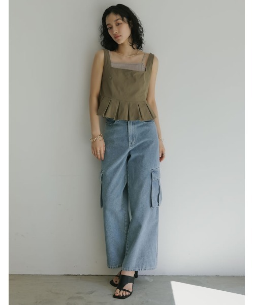 Re:EDIT（リエディ）の「[2024 SUMMER COLLECTION][低身長/高身長サイズ有]コットンデニムサイドポケットカーゴパンツ（デニムパンツ・レディース・ブラック/ブルー・SHORT/SMALL/MEDIUM/TALL/LARGE）」の14枚目の写真
