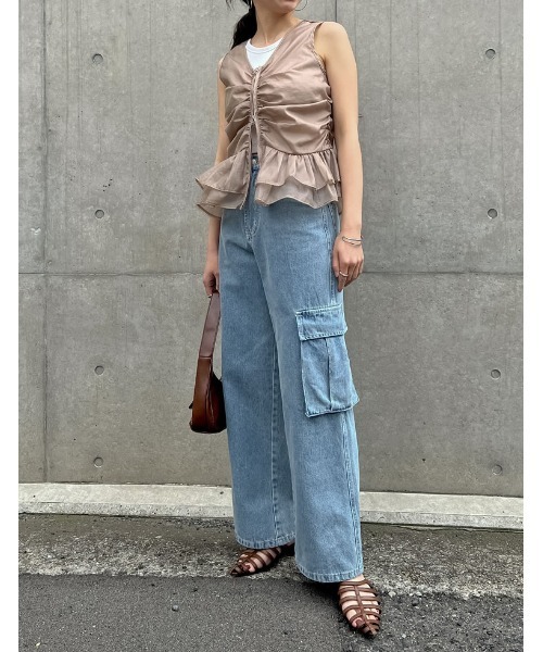 Re:EDIT（リエディ）の「[2024 SUMMER COLLECTION][低身長/高身長サイズ有]コットンデニムサイドポケットカーゴパンツ（デニムパンツ・レディース・ブラック/ブルー・SHORT/SMALL/MEDIUM/TALL/LARGE）」の20枚目の写真
