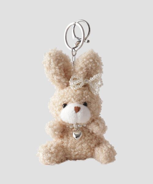 WEGO（ウィゴー）の「WEGO/もこもこファンシーうさぎぬいぐるみキーホルダー（キーホルダー・レディース・ピンク/ブラック/ベージュ/オフホワイト・FREE）」の7枚目の写真