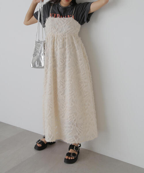 FREE'S MART（フリーズマート）の「◆フリンジジャガードキャミワンピース（ワンピース・レディース・ホワイト/ブラック・SMALL/MEDIUM）」の2枚目の写真