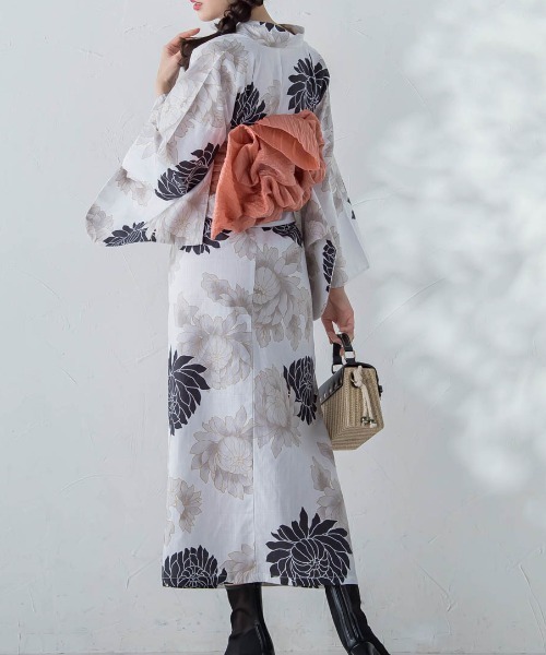 【浴衣2点セット】(ゆかた・ラメ兵児帯)夕菊≪手洗い可能≫