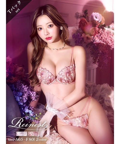 スイート シアー リリー ブラジャー & バック透け Tバック ショーツ セット(ブラ&ショーツ)|Reinest(レイネスト) スイート シアー リリー ブラジャー & バック透け Tバック ショーツ セット(ブラ&ショーツ)|Reinest(レイネスト)