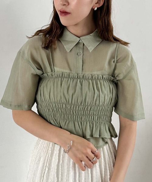 archives（アルシーヴ）の「楊柳シャツＸビスチェＳＥＴ（シャツ/ブラウス・レディース・グリーン/アイボリー/ブラック・MEDIUM）」の3枚目の写真