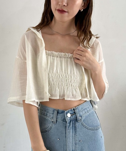 archives（アルシーヴ）の「楊柳シャツＸビスチェＳＥＴ（シャツ/ブラウス・レディース・グリーン/アイボリー/ブラック・MEDIUM）」の2枚目の写真