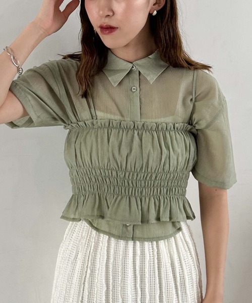 archives（アルシーヴ）の「楊柳シャツＸビスチェＳＥＴ（シャツ/ブラウス・レディース・グリーン/アイボリー/ブラック・MEDIUM）」の4枚目の写真