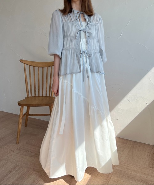 raffime（ラフィミー）の「シャーリング肩リボンキャミワンピース（ワンピース・レディース・カーキ/ブラック/オフホワイト・フリー）」の11枚目の写真