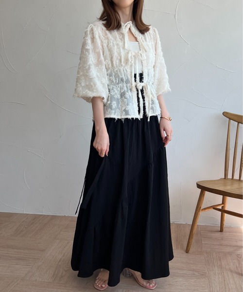 raffime（ラフィミー）の「シャーリング肩リボンキャミワンピース（ワンピース・レディース・カーキ/ブラック/オフホワイト・フリー）」の18枚目の写真