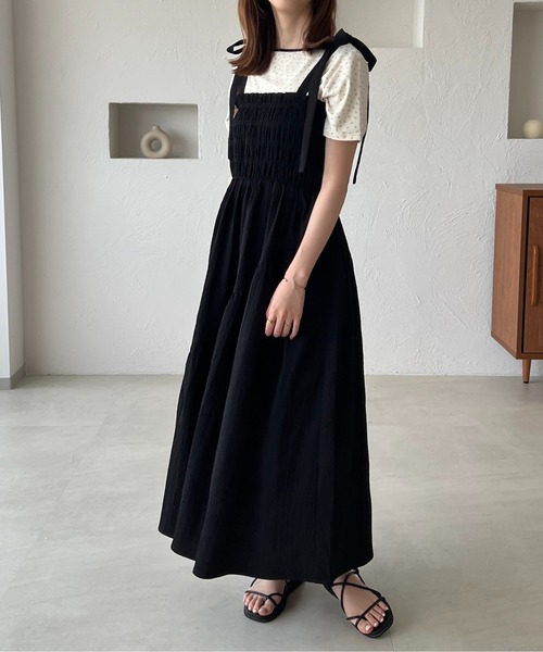 raffime（ラフィミー）の「シャーリング肩リボンキャミワンピース（ワンピース・レディース・カーキ/ブラック/オフホワイト・フリー）」の14枚目の写真