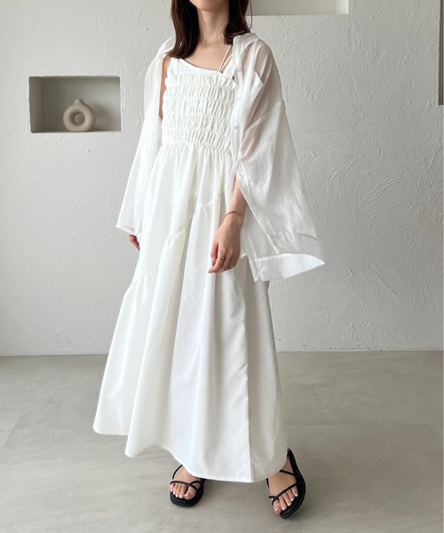 raffime（ラフィミー）の「シャーリング肩リボンキャミワンピース（ワンピース・レディース・カーキ/ブラック/オフホワイト・フリー）」の9枚目の写真