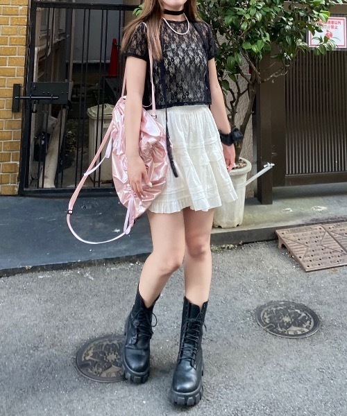 nemne store（ネンネストア）の「【Seoup】ボウタイ付レーストップス（Tシャツ/カットソー・レディース・オフホワイト/ブラック・SMALL/MEDIUM）」の9枚目の写真