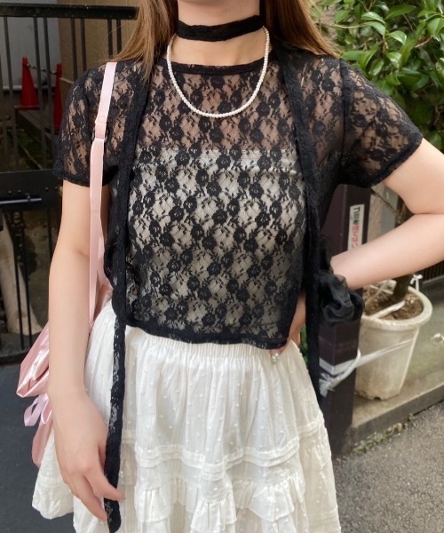 nemne store（ネンネストア）の「【Seoup】ボウタイ付レーストップス（Tシャツ/カットソー・レディース・オフホワイト/ブラック・SMALL/MEDIUM）」の10枚目の写真