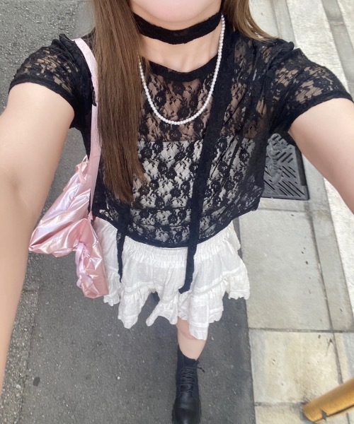 nemne store（ネンネストア）の「【Seoup】ボウタイ付レーストップス（Tシャツ/カットソー・レディース・オフホワイト/ブラック・SMALL/MEDIUM）」の11枚目の写真