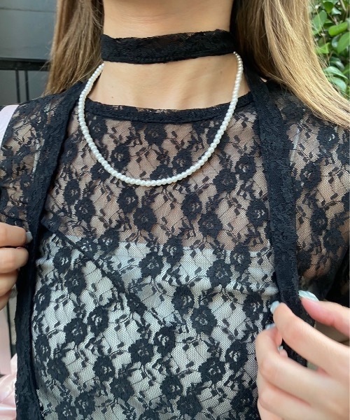 nemne store（ネンネストア）の「【Seoup】ボウタイ付レーストップス（Tシャツ/カットソー・レディース・オフホワイト/ブラック・SMALL/MEDIUM）」の12枚目の写真