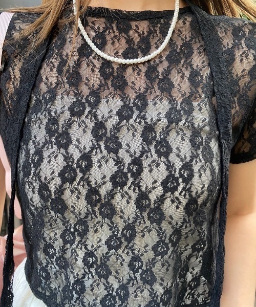 nemne store（ネンネストア）の「【Seoup】ボウタイ付レーストップス（Tシャツ/カットソー・レディース・オフホワイト/ブラック・SMALL/MEDIUM）」の13枚目の写真