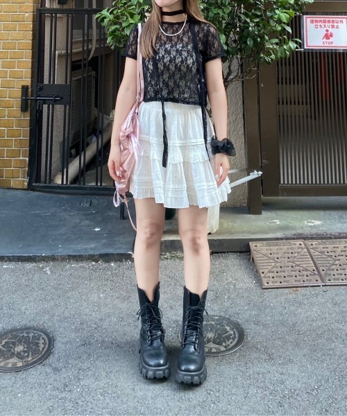 nemne store（ネンネストア）の「【Seoup】ボウタイ付レーストップス（Tシャツ/カットソー・レディース・オフホワイト/ブラック・SMALL/MEDIUM）」の14枚目の写真