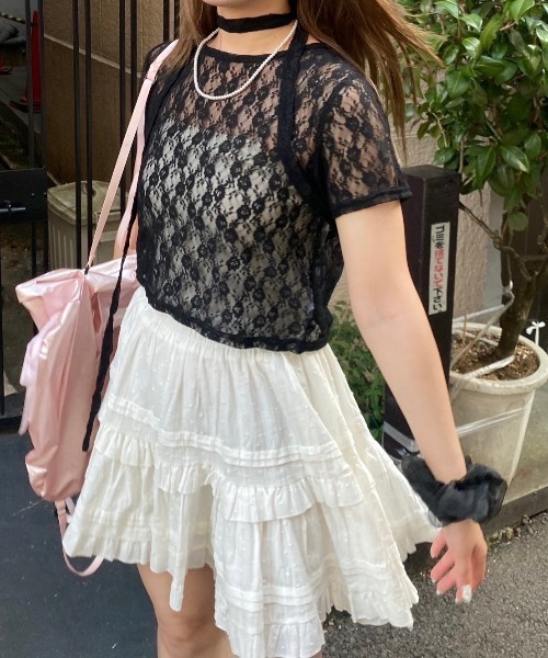 nemne store（ネンネストア）の「【Seoup】ボウタイ付レーストップス（Tシャツ/カットソー・レディース・オフホワイト/ブラック・SMALL/MEDIUM）」の17枚目の写真