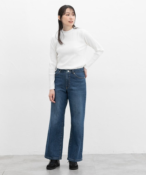 Honeys(ハニーズ)の「ランダムリブハイネックTシャツ(Tシャツ/カットソー・レディース・ボルドー/モカ/ネイビー/ブラック/ブルー/ダークグリーン/オフホワイト/ラベンダー/ライトグリーン・LL/L/M/S)」の10枚目の写真