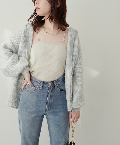natural couture(ナチュラルクチュール)の「片畦Wzipゆるカーデ(カーディガン/ボレロ・レディース・モカ/ライトグレー/アイボリー/サックスブルー・FREE)」の18枚目の写真