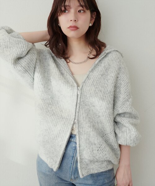 natural couture(ナチュラルクチュール)の「片畦Wzipゆるカーデ(カーディガン/ボレロ・レディース・モカ/ライトグレー/アイボリー/サックスブルー・FREE)」の16枚目の写真