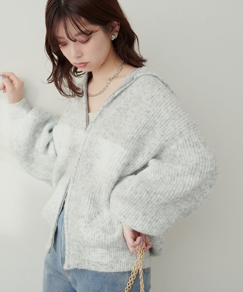 natural couture(ナチュラルクチュール)の「片畦Wzipゆるカーデ(カーディガン/ボレロ・レディース・モカ/ライトグレー/アイボリー/サックスブルー・FREE)」の15枚目の写真