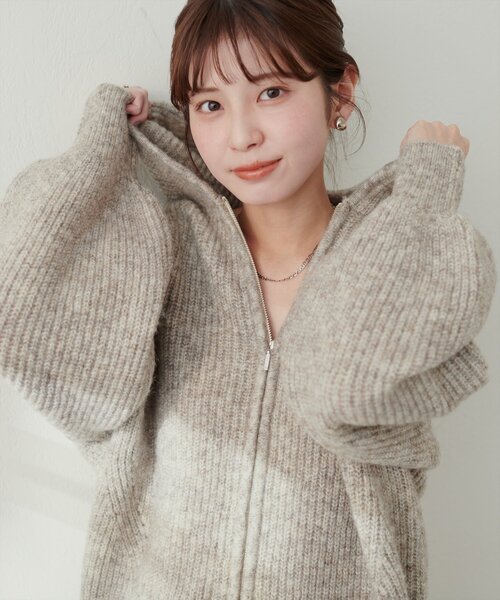 【新品】片あぜWzipゆるカーディガン セール】片畦Wzipゆるカーデ（カーディガン/ボレロ）｜natural