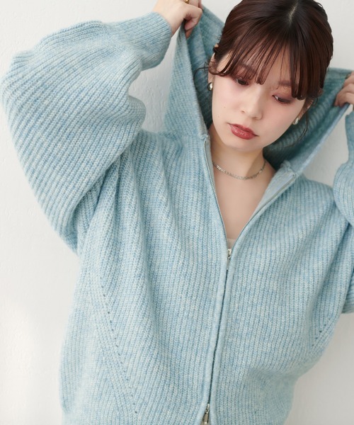 natural couture(ナチュラルクチュール)の「片畦Wzipゆるカーデ(カーディガン/ボレロ・レディース・モカ/ライトグレー/アイボリー/サックスブルー・FREE)」の10枚目の写真