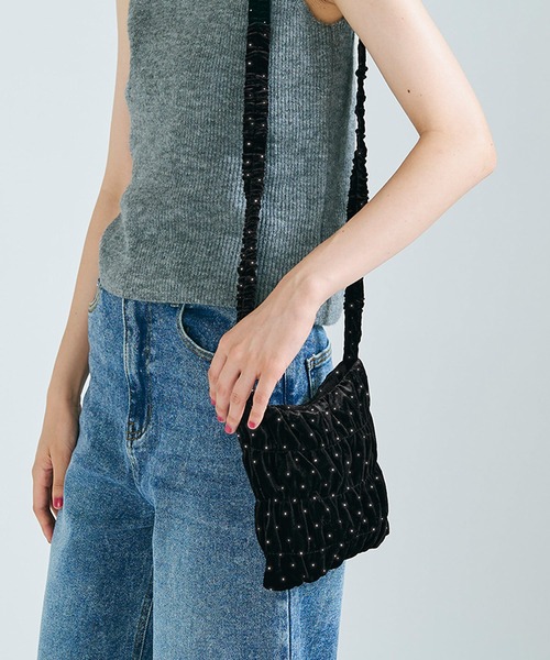 セール】ラインストーン ベロアショルダーバッグ（ショルダー