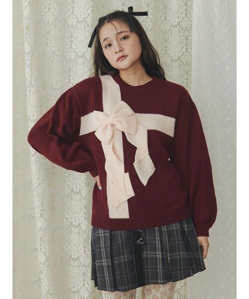 merry jenny（メリージェニー）の「プレゼントリボンニット（ニット/セーター・レディース・ボルドー/ブルー/アイボリー・FREE）」の16枚目の写真