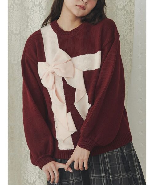 merry jenny（メリージェニー）の「プレゼントリボンニット（ニット/セーター・レディース・ボルドー/ブルー/アイボリー・FREE）」の17枚目の写真