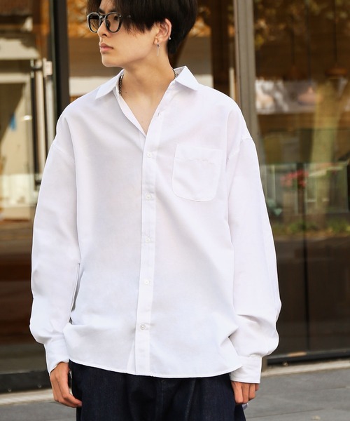 ZIP FIVE（ジップファイブ）の「【ZIP FIVE】 CVCオックス レギュラーカラー 長袖 シンプル オーバーサイズ シャツ（シャツ/ブラウス・メンズ・オフホワイト/サックスブルー/ネイビー/チャコール・MEDIUM/LARGE/X-LARGE）」の2枚目の写真