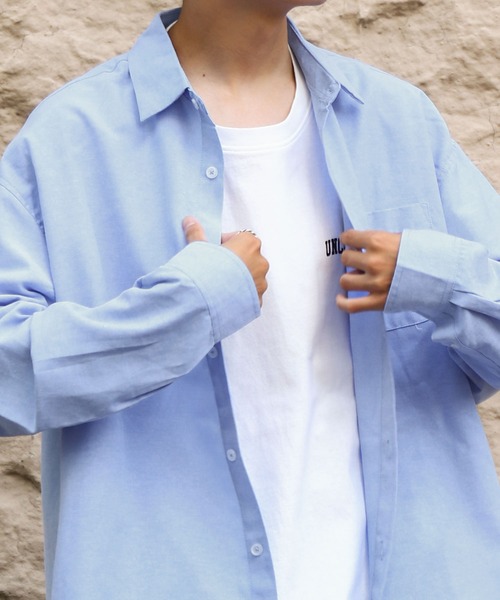 ZIP FIVE（ジップファイブ）の「【ZIP FIVE】 CVCオックス レギュラーカラー 長袖 シンプル オーバーサイズ シャツ（シャツ/ブラウス・メンズ・オフホワイト/サックスブルー/ネイビー/チャコール・MEDIUM/LARGE/X-LARGE）」の17枚目の写真