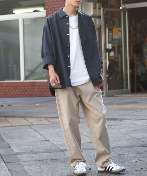 ZIP FIVE（ジップファイブ）の「【ZIP FIVE】 CVCオックス レギュラーカラー 長袖 シンプル オーバーサイズ シャツ（シャツ/ブラウス・メンズ・オフホワイト/サックスブルー/ネイビー/チャコール・MEDIUM/LARGE/X-LARGE）」の12枚目の写真