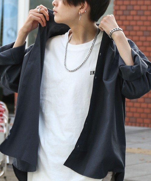 ZIP FIVE（ジップファイブ）の「【ZIP FIVE】 CVCオックス レギュラーカラー 長袖 シンプル オーバーサイズ シャツ（シャツ/ブラウス・メンズ・オフホワイト/サックスブルー/ネイビー/チャコール・MEDIUM/LARGE/X-LARGE）」の11枚目の写真