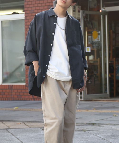 ZIP FIVE（ジップファイブ）の「【ZIP FIVE】 CVCオックス レギュラーカラー 長袖 シンプル オーバーサイズ シャツ（シャツ/ブラウス・メンズ・オフホワイト/サックスブルー/ネイビー/チャコール・MEDIUM/LARGE/X-LARGE）」の13枚目の写真