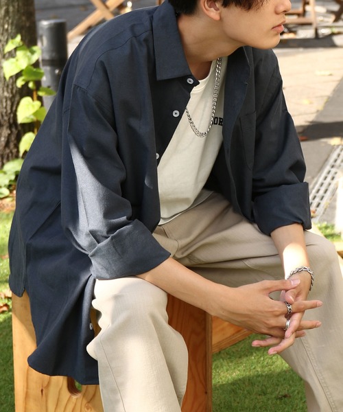 ZIP FIVE（ジップファイブ）の「【ZIP FIVE】 CVCオックス レギュラーカラー 長袖 シンプル オーバーサイズ シャツ（シャツ/ブラウス・メンズ・オフホワイト/サックスブルー/ネイビー/チャコール・MEDIUM/LARGE/X-LARGE）」の14枚目の写真