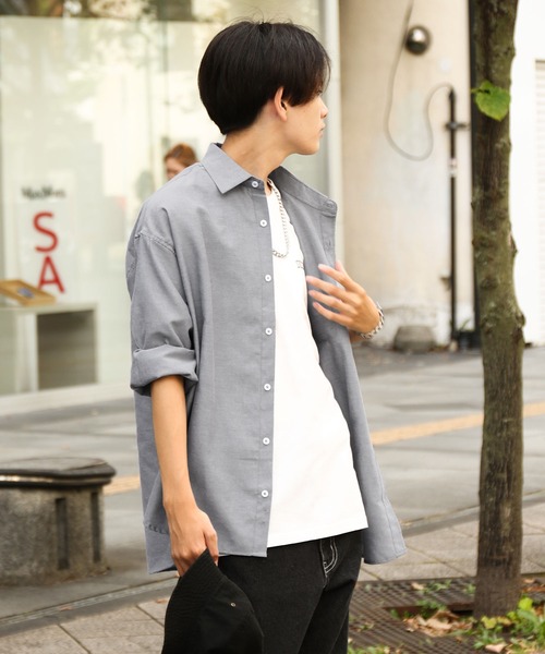 ZIP FIVE（ジップファイブ）の「【ZIP FIVE】 CVCオックス レギュラーカラー 長袖 シンプル オーバーサイズ シャツ（シャツ/ブラウス・メンズ・オフホワイト/サックスブルー/ネイビー/チャコール・MEDIUM/LARGE/X-LARGE）」の20枚目の写真