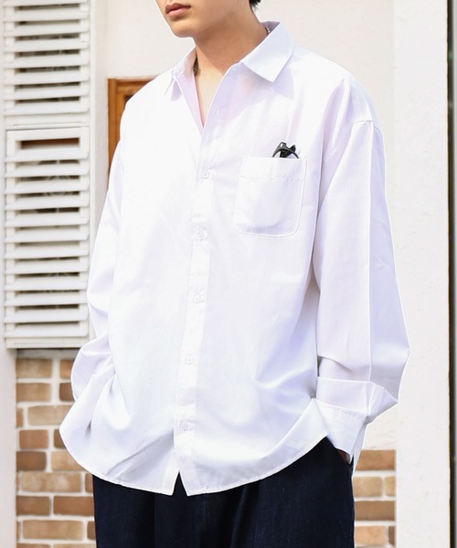 ZIP FIVE（ジップファイブ）の「【ZIP FIVE】 CVCオックス レギュラーカラー 長袖 シンプル オーバーサイズ シャツ（シャツ/ブラウス・メンズ・オフホワイト/サックスブルー/ネイビー/チャコール・MEDIUM/LARGE/X-LARGE）」の9枚目の写真