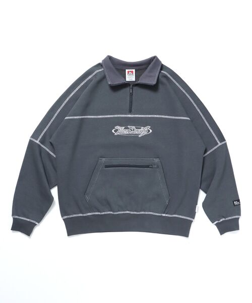 【BEN DAVIS(ベンデイビス)】CONTRAST STITCH HALF ZIP / オーバーサイズ 裏起毛 ハーフジップ 刺繍(スウェット)|BEN DAVIS(ベンデイビス)