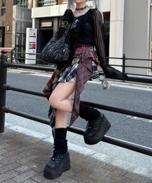 XU | 【XU】asymmetry check skirt / 【エックスユー】アシンメトリーレイヤードチェックミニスカート(スカート)